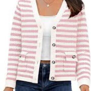 Casly Lamiit Striped Pink and Ivory Women's Cardigan - Size M - NWOT